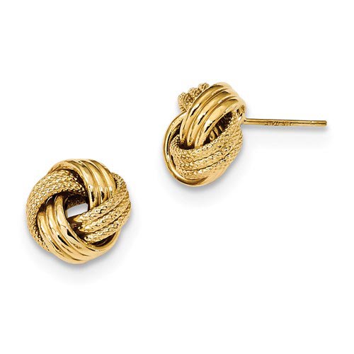 14k Yellow Gold Textured Triple Love Knot Post Earrings 3/8in