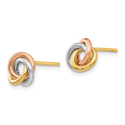 14k Tri-Color Gold Textured Love Knot Post Earrings TL1093