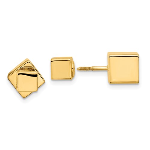 14k Yellow Gold Front and Back Cube Earrings