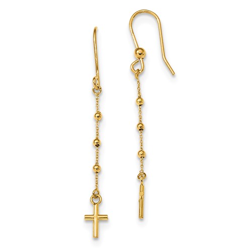 14k Yellow Gold Cross Dangle Earrings with Beads TL1103 Joy Jewelers