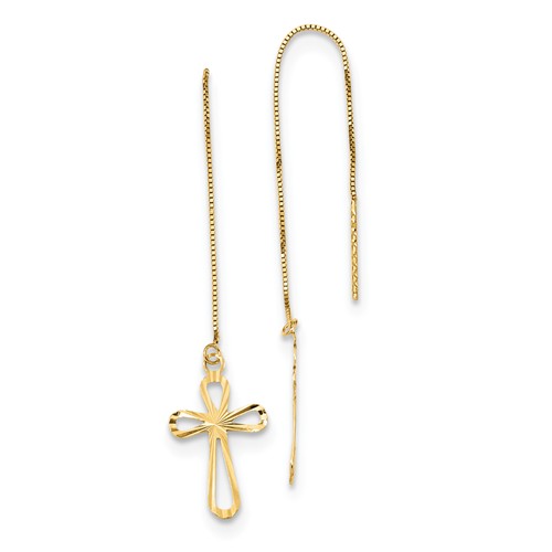 14k Yellow Gold Cross Threader Earrings