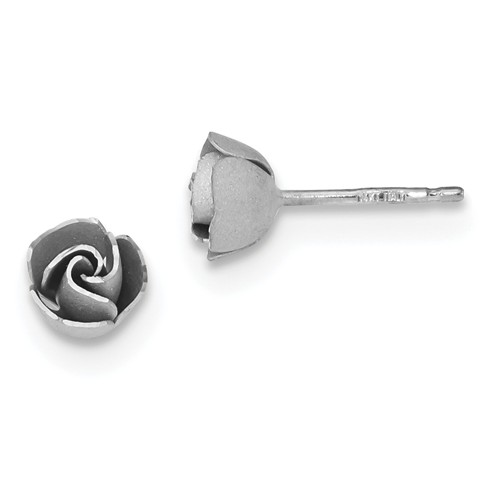 14k White Gold Rosebud Earrings with Satin Finish