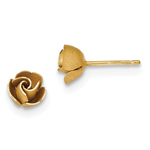 14k Yellow Gold Rosebud Earrings with Satin Finish