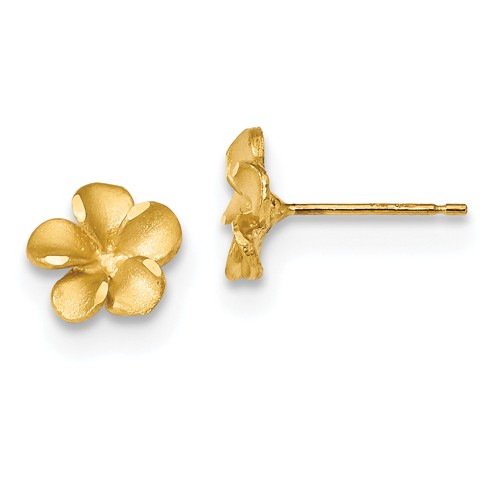 14k Yellow Gold Plumeria Post Earrings