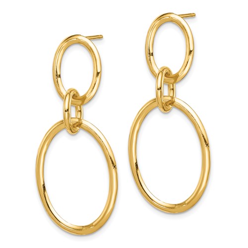 14k Yellow Gold Oval and Round Hoop Dangle Earrings 1.5in
