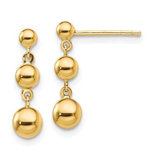 14k Yellow Gold Graduated Three Ball Earrings