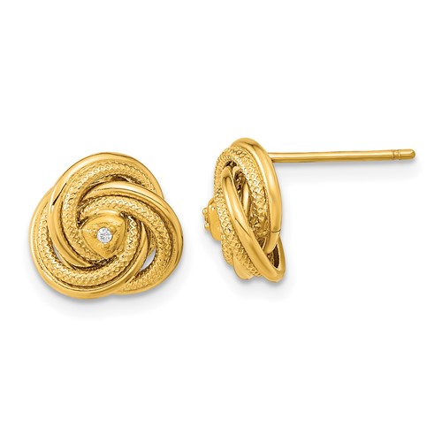 14k Yellow Gold Cubic Zirconia Love Knot Earrings