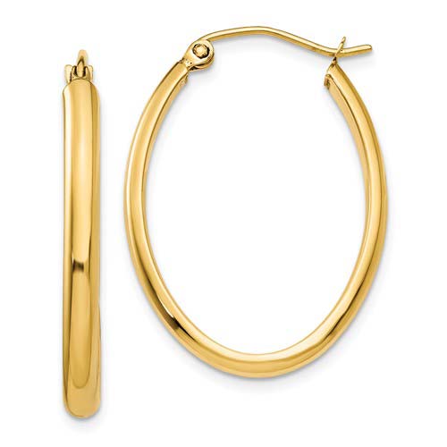 14k Yellow Gold 1in Oval Hoop Earrings 3mm