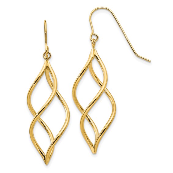 14k Yellow Gold Swirl Dangle Shepherd Hook Earrings