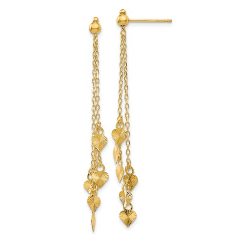 14k Yellow Gold Heart Strand Dangle Earrings