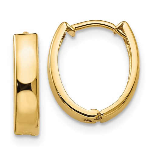 14k Yellow Gold 1/2in Hinged Oval Huggie Hoop Earrings 3mm