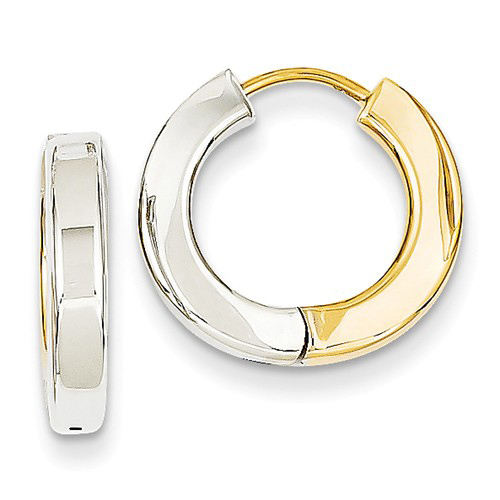 14kt Two-tone Gold 3/4in Hinged Hoop Earrings