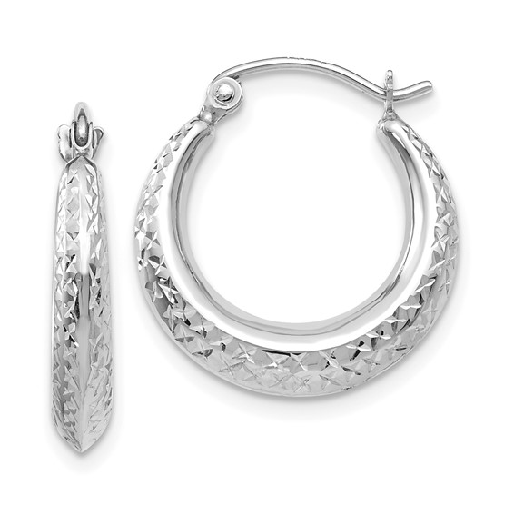 14kt White Gold 3/4in Hollow Textured Hoop Earrings