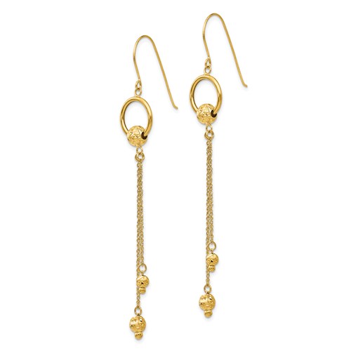 14k Yellow Gold Hoop Earrings with Dangling Beads and Shepherd Hooks