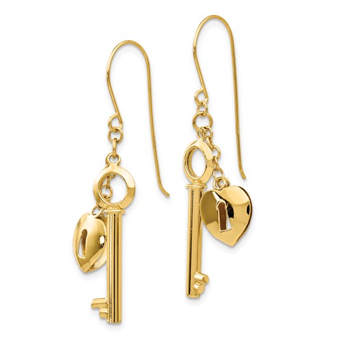 14k Yellow Gold Key to My Heart Dangle Earrings