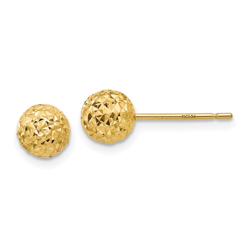 14k Yellow Gold Diamond-cut Ball Post Earrings 6mm