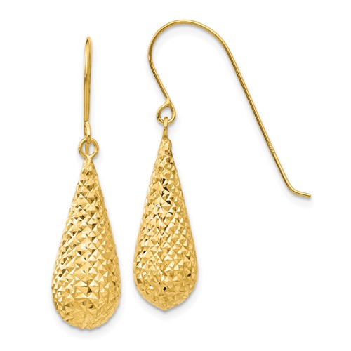 14k Yellow Gold Classic Diamond Cut Puffed Tear Drop Earrings