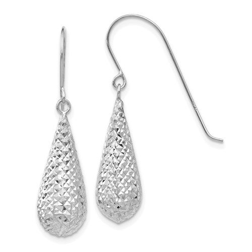 14k White Gold Classic Diamond Cut Puffed Tear Drop Earrings