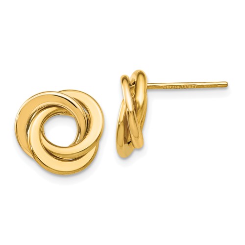 14k Yellow Gold Intertwined Circles Button Earrings