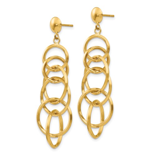 14k Yellow Gold Multi Circle Drop Post Earrings 1 3/4in TM545