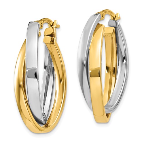 14k Two-tone Gold Oval Double Tube Hoop Earrings 1in