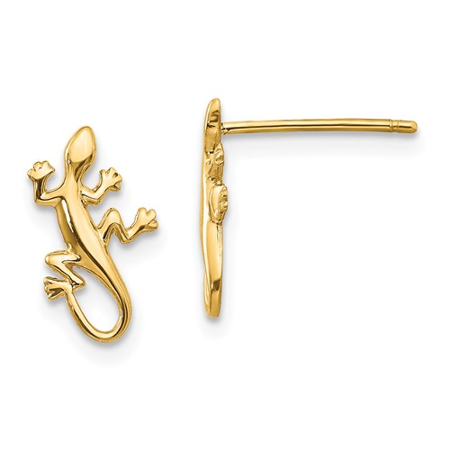 14k Yellow Gold Gecko Lizard Earrings