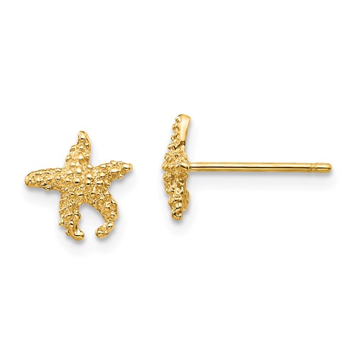 14k Yellow Gold Textured Starfish Stud Earrings