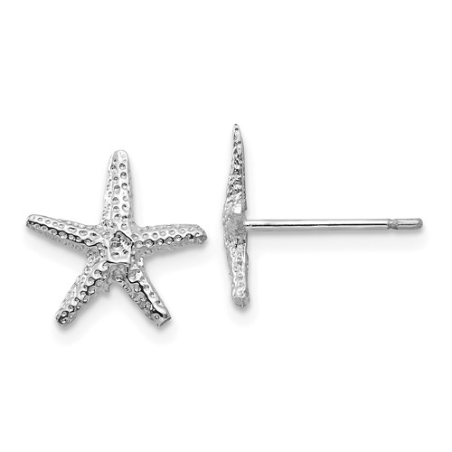 14k White Gold Tiny Textured Starfish Earrings