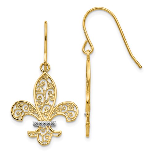 14kt Two-Tone Gold Fleur De Lis Filigree Earrings