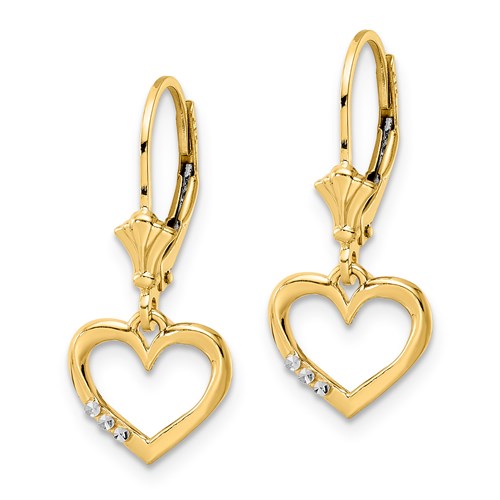 14kt Yellow Gold Open Heart Dangle Leverback Earrings with Rhodium TM805