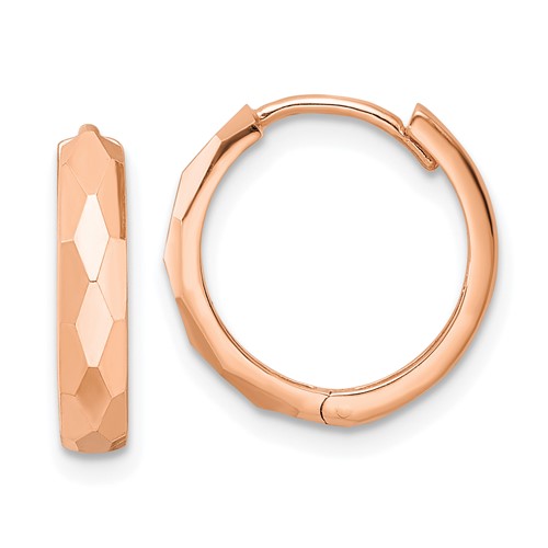 14k Rose Gold 5/8in Faceted Hinged Hoop Earrings 3mm