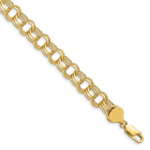 14k Yellow Gold 8in Triple Link Charm Bracelet 8.5mm Wide