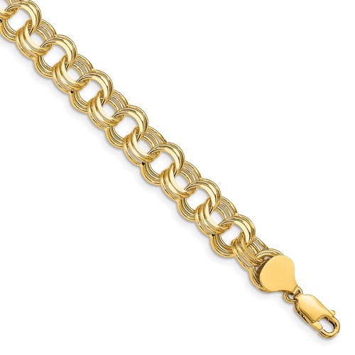 14k Yellow Gold 8in Triple Link Charm Bracelet 9mm Wide