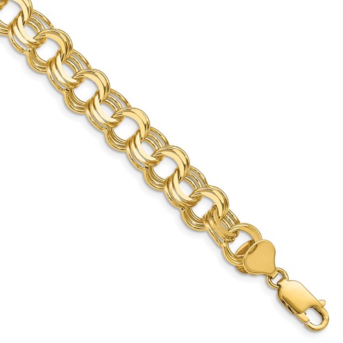 14k Yellow Gold 7in Triple Link Charm Bracelet