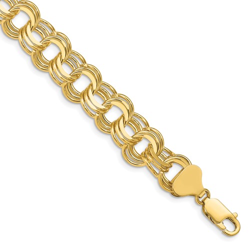 14k Yellow Gold 7in Heavy Triple Link Charm Bracelet