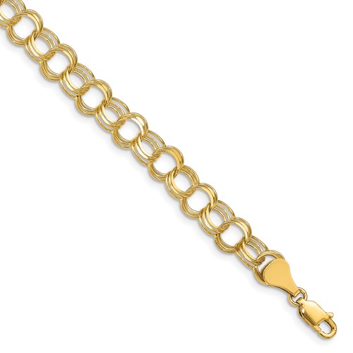 14k Yellow Gold 7in Triple Link Charm Bracelet 7mm