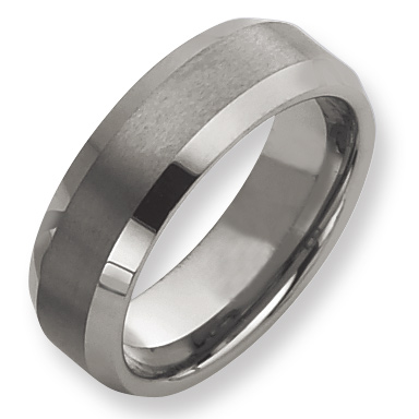 8mm Tungsten Ring Beveled Edges Brushed Center