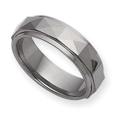 Ridged 7mm Tungsten Ring with Facets