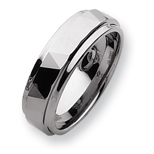 Ridged 7mm Tungsten Ring with Facets - Clearance