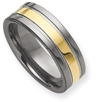 8mm Tungsten Ring with Gold Plating and Grooves