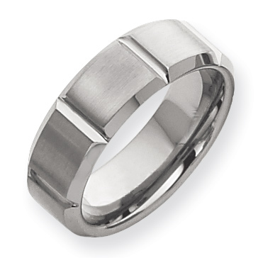 8mm Tungsten Ring Grooved Beveled Edges