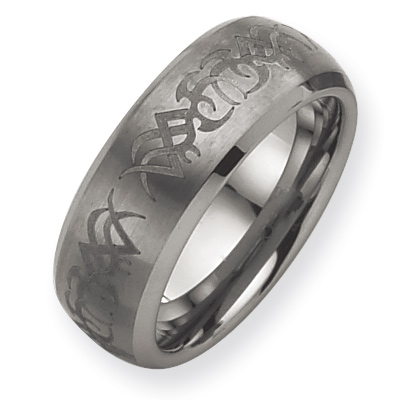 8mm Tungsten Ring with Laser Design and beveled Edges