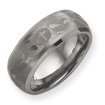 8mm Tungsten Ring with Cross Laser Design