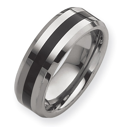 8mm Tungsten Ring with Enamel Beveled Edges