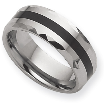 8mm Tungsten Ring with Enamel Faceted Edges - Clearance