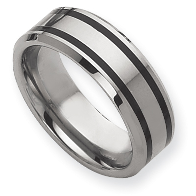 8mm Tungsten Ring with Enamel Beveled Edges