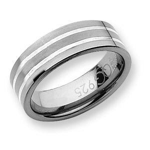 8mm Tungsten Ring with Sterling Silver Inlay - Clearance