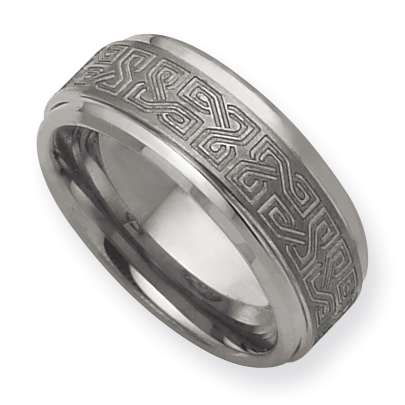 8mm Tungsten Ring with Laser Design and Ridged Edges