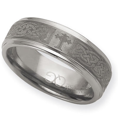 8mm Tungsten Ring with Laser Design and Ridged Edges