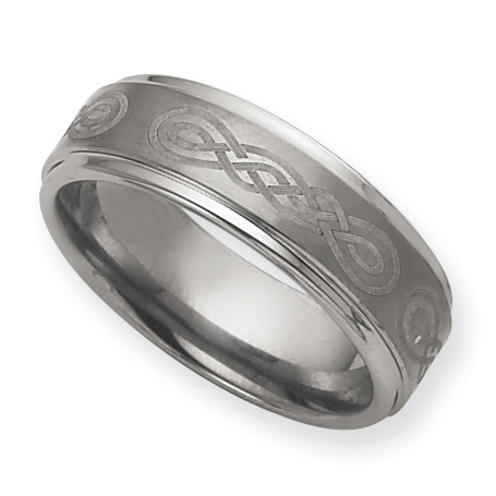 8mm Tungsten Ring with Laser Design and Ridged Edges